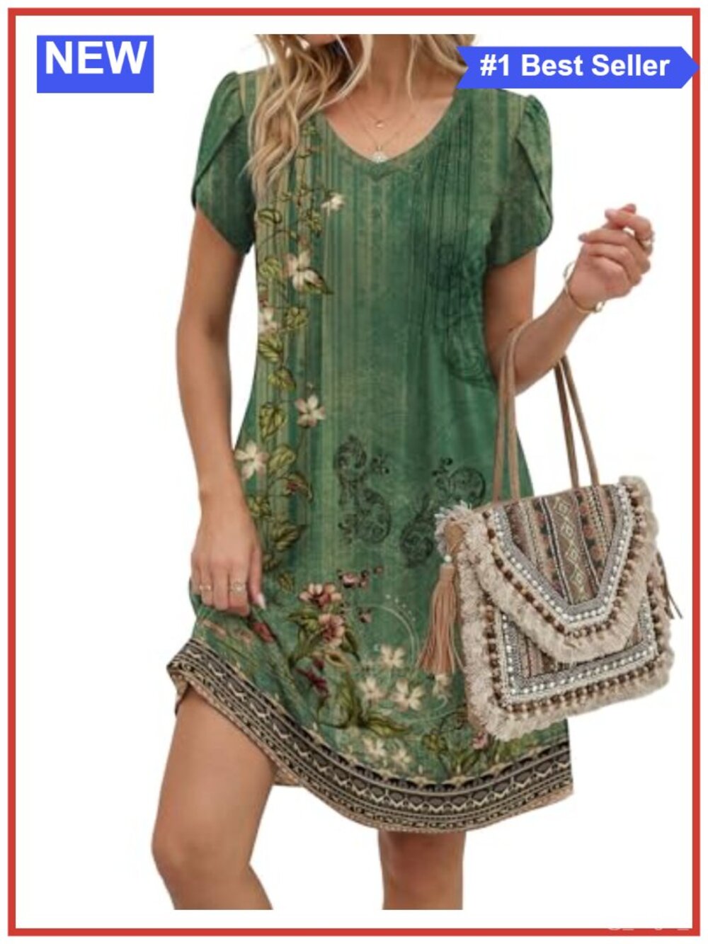 Zeagoo Women's Floral A-Line Pleated Sundress V-Neck Short Sleeve Casual
